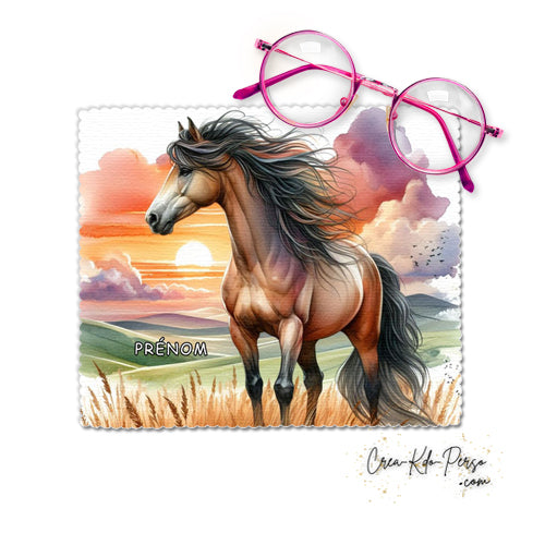 Chiffonnette chiffon essui lunettes motif Cheval  aquarelle personnalisé
