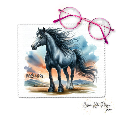 Chiffonnette chiffon essui lunettes motif Cheval  aquarelle personnalisé