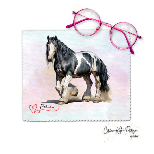 Chiffonnette chiffon essui lunettes motif Cheval  aquarelle personnalisé