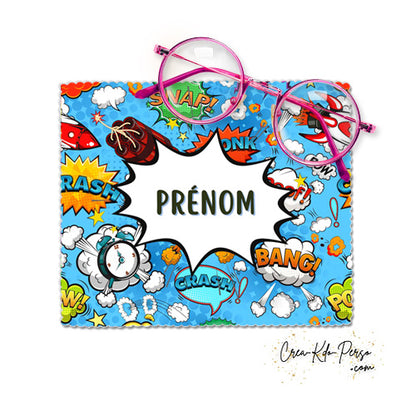 Essuie-lunette Chiffonnette personnalisable thème Bande dessinée couleur bleu