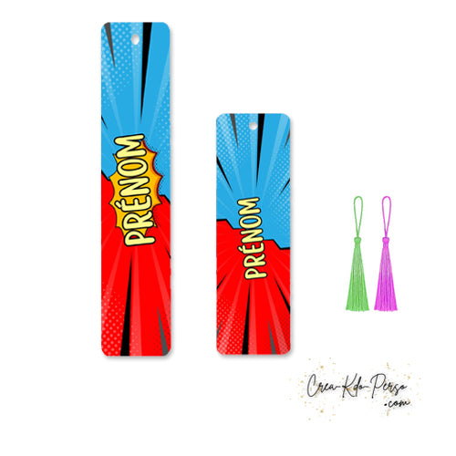Marque page bookmark motif comics retro personnalisé prénom