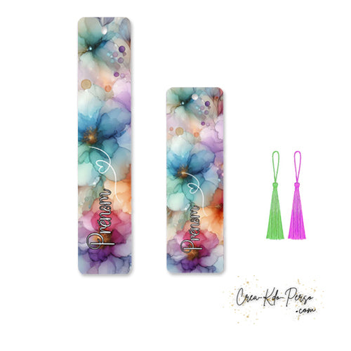 Marque page bookmark motif fleurs aquarelles colorées personnalisé prénom