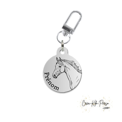 Médaille identification cheval personnalisée pendentif pour licol motif portrait fond argenté 