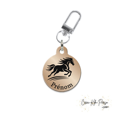 Médaille identification cheval personnalisée pendentif pour licol motif cheval sur fond bronze