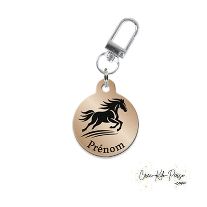 Médaille identification cheval personnalisée pendentif pour licol motif cheval sur fond bronze