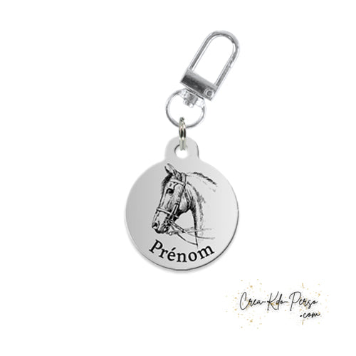 Médaille identification cheval personnalisée pendentif pour licol motif fond argenté portrait cheval