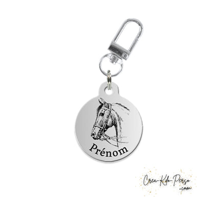 Médaille identification cheval personnalisée pendentif pour licol motif fond argenté portrait cheval