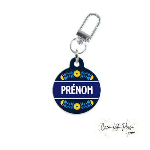 Médaille identification cheval personnalisée pendentif pour licol motif floral bleu