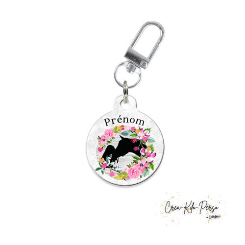 Médaille identification cheval personnalisée pendentif pour licol motif floral rose