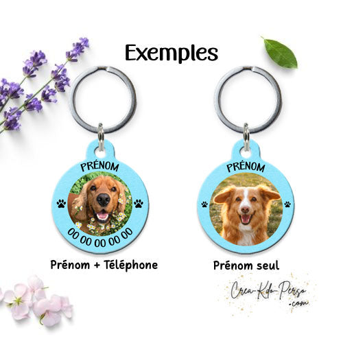 Médaille pendentif chien et chat personnalisé avec photo motif bleu