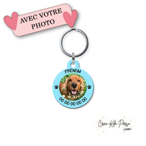 Médaille pendentif chien et chat personnalisé avec photo motif bleu