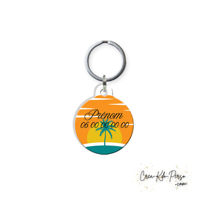 Médaille pendentif chien et chat personnalisé motif sunset forme ronde