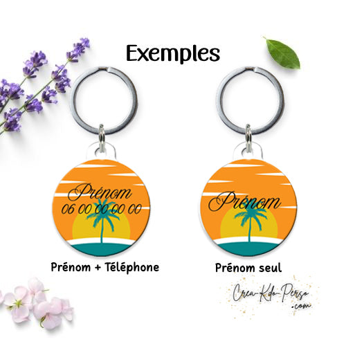 Médaille pendentif chien et chat personnalisé motif sunset forme ronde