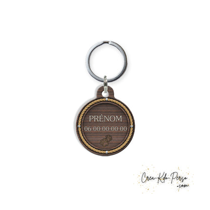 Médaille pendentif chien et chat personnalisé motif bois forme ronde