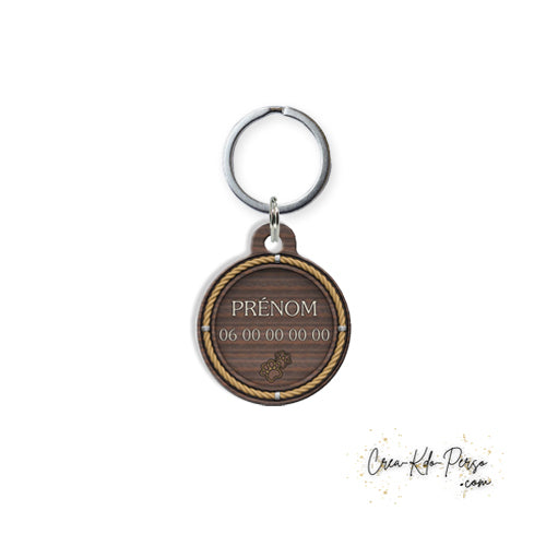 Médaille pendentif chien et chat personnalisé motif bois forme ronde