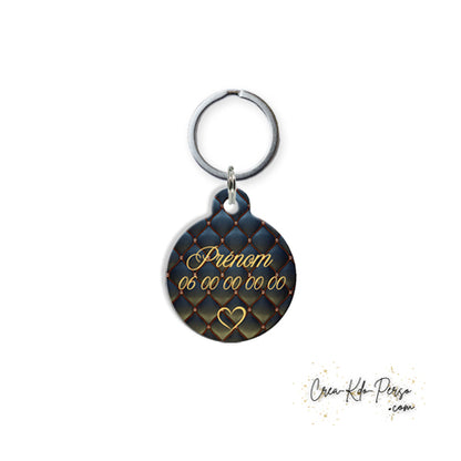 Médaille pendentif chien et chat personnalisé motif cuir capitonné forme ronde