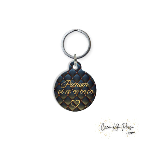 Médaille pendentif chien et chat personnalisé motif cuir capitonné forme ronde