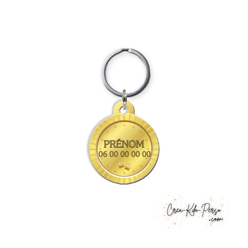 Médaille pendentif chien et chat personnalisé motif pièce or forme ronde