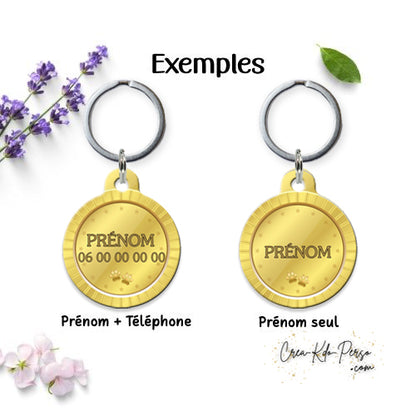 Médaille pendentif chien et chat personnalisé motif pièce or forme ronde