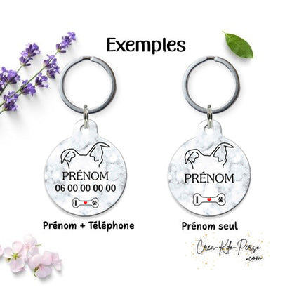 Médaille pendentif chien et chat personnalisé motif oreilles amstaff forme ronde