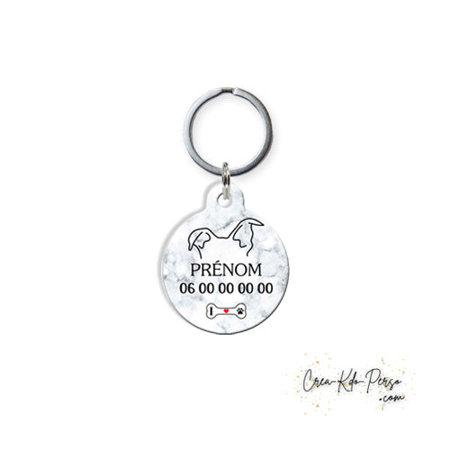 Médaille pendentif chien et chat personnalisé motif oreilles amstaff forme ronde