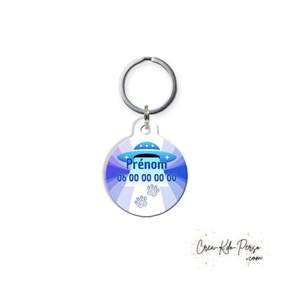 Médaille pendentif chien et chat personnalisé motif soucoupe volante forme ronde