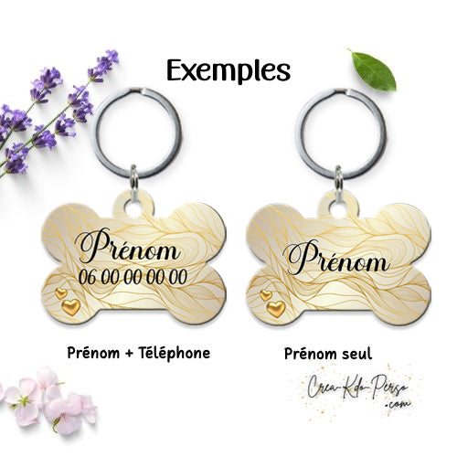Médaille pendentif chien personnalisée motif chic doré forme os