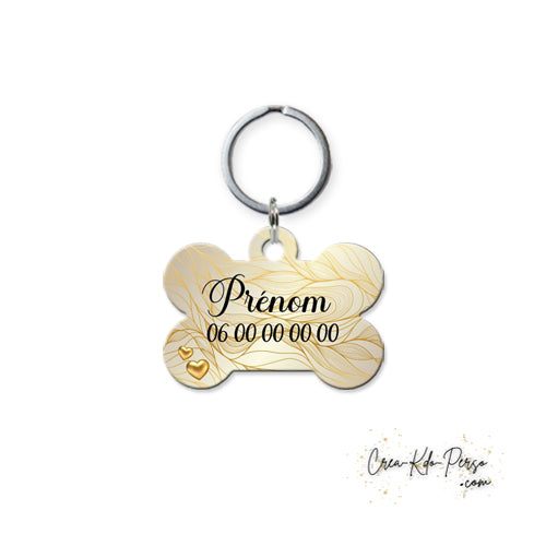 Médaille pendentif chien personnalisée motif chic doré forme os