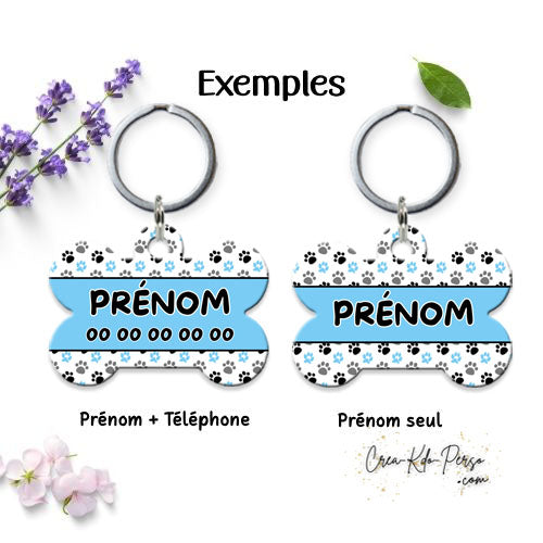 Médaille pendentif chien personnalisée motif pattes empreintes forme os 