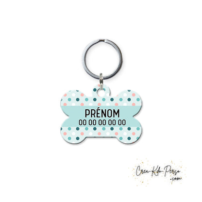 Médaille pendentif chien personnalisée motif à pois forme os