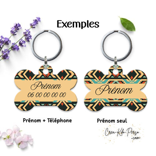 Médaille pendentif chien personnalisée motif tribal forme os