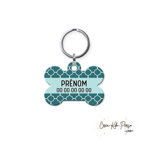Médaille pendentif chien personnalisée motif mosaïque vert forme os