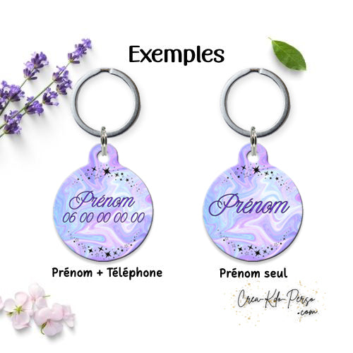 Médaille pendentif chien et chat personnalisé motif étoilé forme ronde