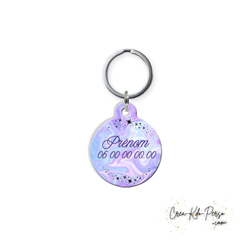 Médaille pendentif chien et chat personnalisé motif étoilé forme ronde
