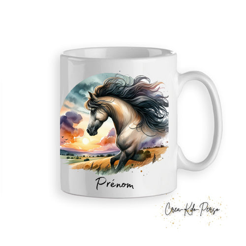 Mug cheval chevaux poneys aquarelle tasse personnalisée