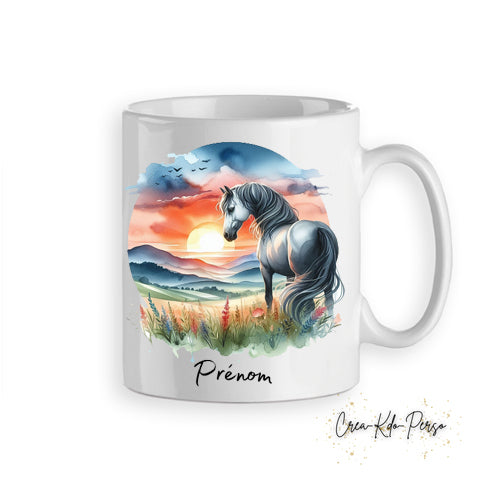 Mug cheval chevaux poneys aquarelle tasse personnalisée