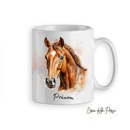 Mug cheval chevaux poneys aquarelle tasse personnalisée