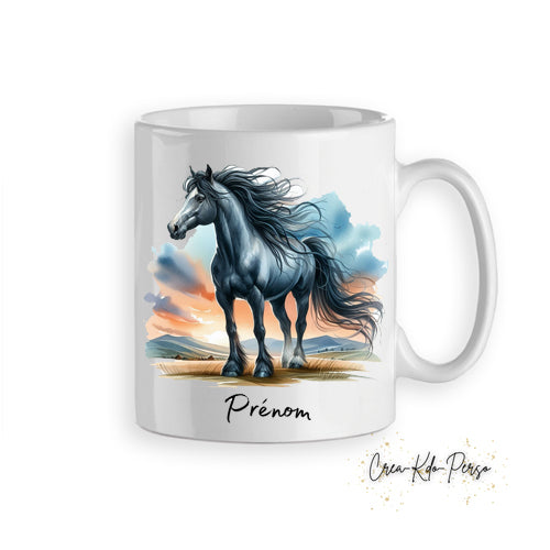 Mug cheval chevaux poneys aquarelle tasse personnalisée