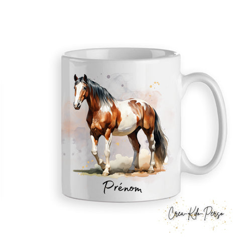 Mug cheval chevaux poneys aquarelle tasse personnalisée