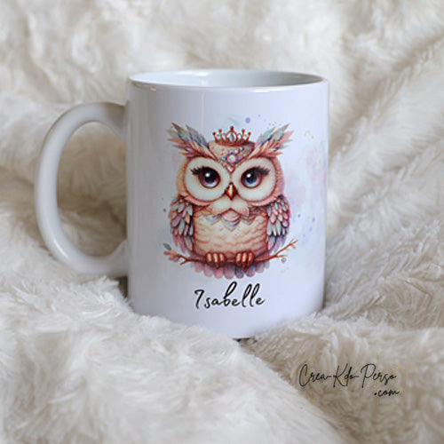 Mug hibou chouette avec couronne personnalisé