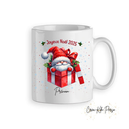 Mug tasse cadeau Noël gnome dans une boite rouge personnalisé