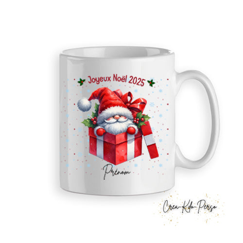 Mug tasse cadeau Noël gnome dans une boite rouge personnalisé