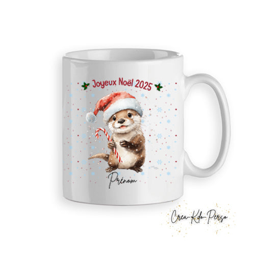 Mug tasse personnalisé cadeau Noël loutre mignonne avec bonnet rouge