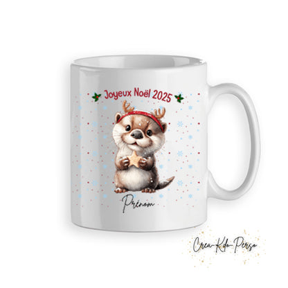 Mug tasse personnalisé cadeau Noël loutre mignonne avec une étoile dorée