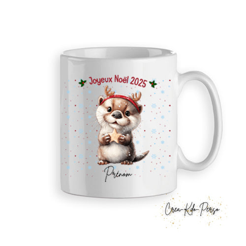 Mug tasse personnalisé cadeau Noël loutre mignonne avec une étoile dorée