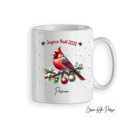 Mug tasse personnalisé cadeau Noël oiseau cardinal rouge sur branche
