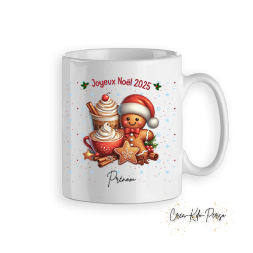 Mug tasse personnalisé cadeau Noël bonhomme en pain d'épice avec chocolat chaud