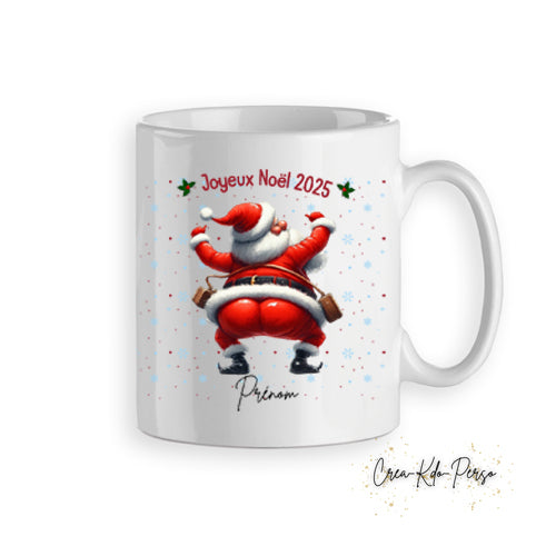 Mug tasse humoristique cadeau Joyeux Noël avec Père Noel qui danse avec ses belles fesses