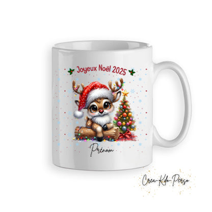 Mug tasse personnalisé cadeau Joyeux Noël avec petit renne mignon