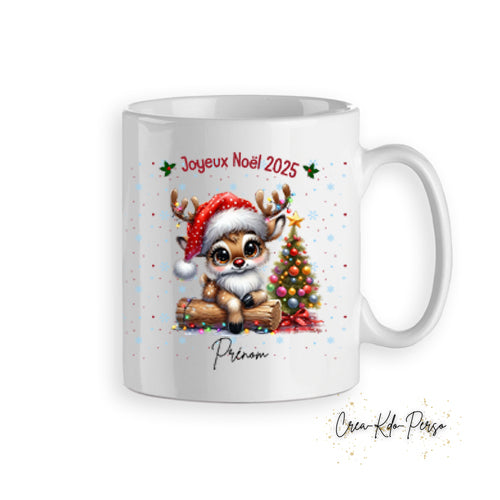 Mug tasse personnalisé cadeau Joyeux Noël avec petit renne mignon